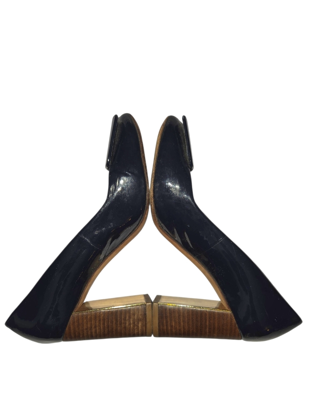 Tory Burch Yardley Navy Blue Patent Leather Square Toe Block Heel Pump - Picture 10 of 13